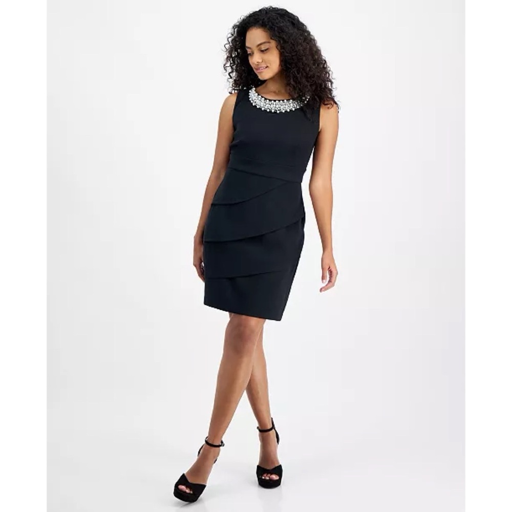 ❤️ Connected Apparel Audrey Pearl Jeweled Black Retro Sheath Dress - Picture 12 of 13